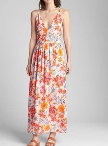 GAP Maxikleid Blumen V-Ausschnitt Gr. 4 rosa Blumen gefüttert Hochzeit Gast Sommer Party - Bild 1 von 9