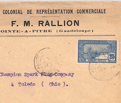 GUADELOUPE 25c Cover COLONIAL OFFICE Commercial USA France Cols {samwells}YF216 - Image 1 of 4