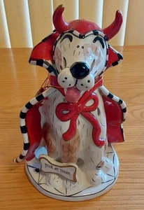 Blue Sky Halloween Tea Light Holder 10" Devil Dog Heather Goldminc Ceramic Stars - Picture 1 of 8