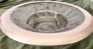 Heisey Sterling Silver Overlay Etched Glass Bowl 12” EXCELLENT Beautiful Detail! - Picture 1 of 10