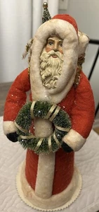 Vintage Spun Cotton Santa With Basket 12” Bottle Brush Tree - Picture 1 of 11