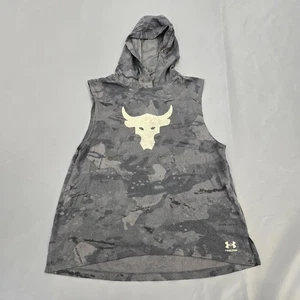 Under Armour Mens Project Rock Camo Sleeveless Hoodie Shirt Gym Bull Logo Medium - Picture 1 of 5