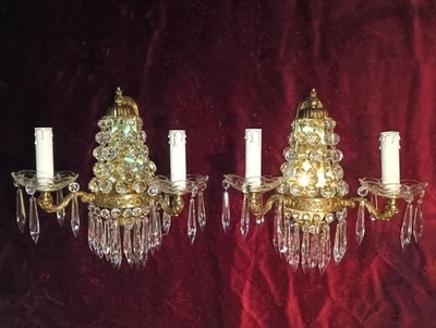 Paire D'appliques a Pampilles montgolfière - Photo 1/4