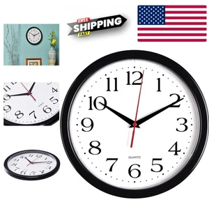 Battery Powered 10" Black Quartz Wall Clock Indoor Classic Style with Glass Lens - Picture 1 of 8