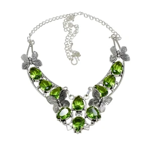 Green Peridot Gemstone Handmade 925 Sterling Silver Jewelry Necklace Size-17-18" - Picture 1 of 4