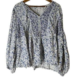 Old Navy blau weiß Paisley Print Bauern Top Damen Gr. XXL Boho Ren Faire - Bild 1 von 8