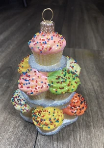 Cupcake Tower Glass Christmas Holiday Ornament Poland - Picture 1 of 7