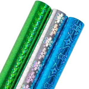 3 Rolls Holographic Foil Wrapping Paper for Christmas Holiday Wedding Birthday - Picture 1 of 7