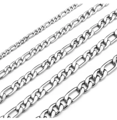 Collar Figaro plata acero inoxidable cadena de bordillo cubano 18-24" pulgadas 3-7,5 mm para hombre Foto 1 de 4