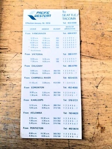 Pacific Western Airlines Timetable January 18 1976 - Picture 1 of 1