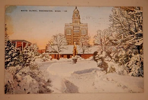 Vintage Postcard c.1946 MAYO CLINIC WINTER SCENE w/ STATUE ROCHESTER MINNESOTA - Picture 1 of 5