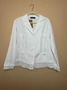 Caamaño Womens White Blouse Collared Full Button Cotton Long Sleeve Size XL - Picture 1 of 10