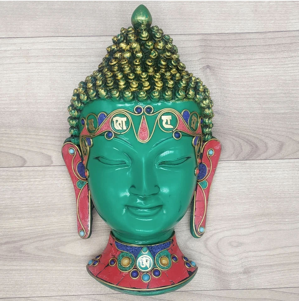 Buddha Mask 8" Wall hanging Art Sculpture Painting & Carving mask Religious - Image 1 of 4