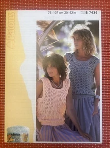 WOMENS SUMMER LACY COTTON JUMPER SLEEVELESS TOP 30-42” VTG KNITTING PATTERN 7436 - Picture 1 of 2