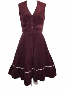 ABITO vintage anni 70 Prairie Dusty Rose hippy gonna in velluto a coste e top cropped canotta - Foto 1 di 10
