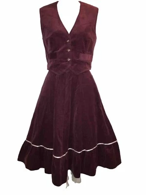vintage 70s Prairie  Dusty Rose Hippy corduroy skirt & cropped Top Vest DRESS - Image 1 of 4