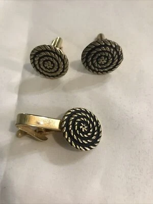 Vintage S Gold Tone Cufflinks and Tie Clasp Set [VHTF] As Pictured - Image 1 of 3