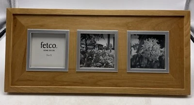 Marco de fotos Fetco Collage Tres 3x3 Madera de arce Moderno Plateado Mesa Pared Nuevo Foto 1 de 4