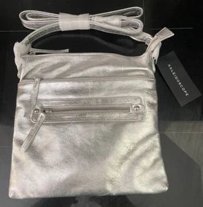 Brand New BNWT Kaleidoscope Silver Cross Body Handbag Bag Zips Strap - Picture 1 of 7