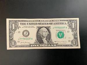 2017 $1 DOLLAR BILL J77753337 - Picture 1 of 4