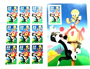 SCOTT #3204 TWEETY & SYLVESTER MNH BOOKLET OF 10 STAMPS RIGHT SIDE DIE CUT - Picture 1 of 3