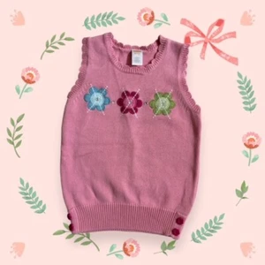 Gymboree Girls Size 7/8 PINK Flower Sweater Vest 100% Cotton - Picture 1 of 3