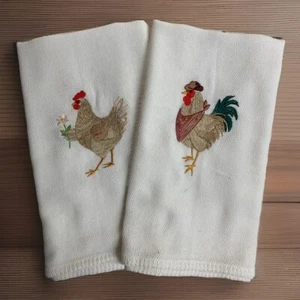 Embroidered Chicken & Rooster Kitchen Tea Towels. Set of 2. Great Gift. - Picture 1 of 1