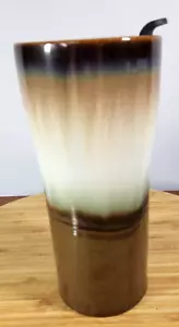 BW Art Pottery Travel Mug Coffee Cup Drip Glazed With Lid - Picture 1 of 5