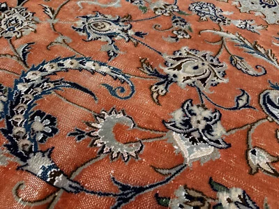 ANTIQUE ORIENTAL RUG 10x13 HAND-KNOTTED orange blue coral real VINTAGE handmade - Image 1 of 4