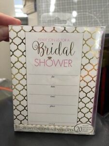 Amscan Invitation Value Pack Bridal Shower 20pc Gold Invites Pink Envelopes New!