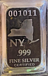 New York NY US State Certified Rare Vtg Bullion-999 Silver 1 Ounce Oz Art Bar - Picture 1 of 2
