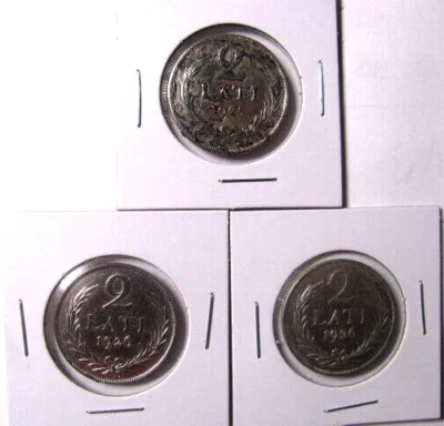 Latvia Silver Coin 3pc Lot   1925 Lati, 1926 2 Lati, 1926 2 Lati - Image 1 of 4