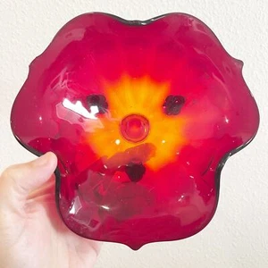 Vintage Fenton Bowl Red 7inches Footed Ruby Amberina Rare Art Decor Sculpture - Picture 1 of 11