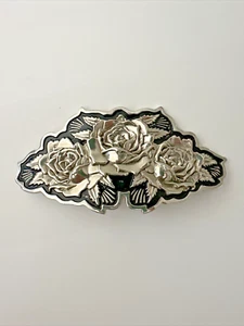 Vtg 90s Western Belt Buckle Rodeo Roses Womens Y2K Statement Large Silver  - Picture 1 of 7