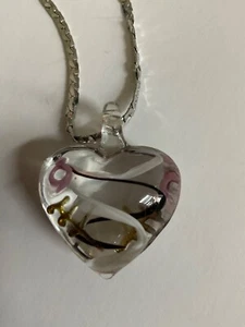 Clear Glass Puffed Heart Black & White and pink Swirl - Picture 1 of 3