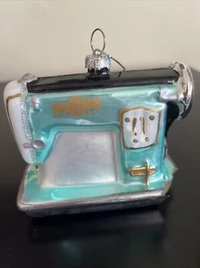Máquina de Coser Robert Stanley Vidrio Adorno de Navidad Verde Retro Art Deco Nuevo  - Imagen 1 de 4