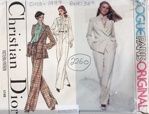1977 Vintage VOGUE Sewing Pattern B36” JACKET PANTS BLOUSE SUIT (2260R) By DIOR - Picture 1 of 8