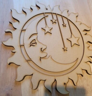 Large 3D Wooden Sun, Moon and Stars Decor Sign Wall Art Door Hanging Plaque 6 mm - Image 1 of 4