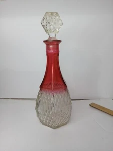 Vintage Indiana Glass Decanter Diamond Point Ruby Red 1970s Barware 12” - Picture 1 of 6