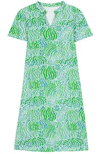 Women's Dress - Green Printed Dress - Midi Dress - 2XL - Jersey Cotton - Picture 1 of 4