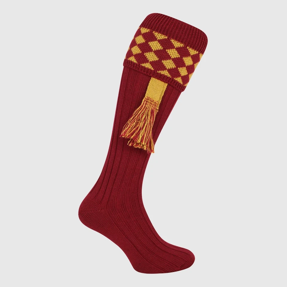 Calcetines de Tiro Jack Pyke Diamante Arlequín Lana Caza Para Hombres Largos 8-11 Borgoña