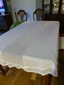 VINTAGE 1990'S LACE TABLECLOTH OVAL OR RECTANGULAR 81"X68" #11 - Picture 1 of 13