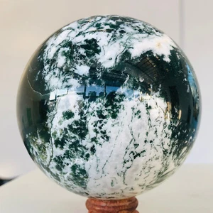 1353g Natural Moss Agate Quartz crystal Sphere Mineral specimen Healing AH36 - Foto 1 di 14