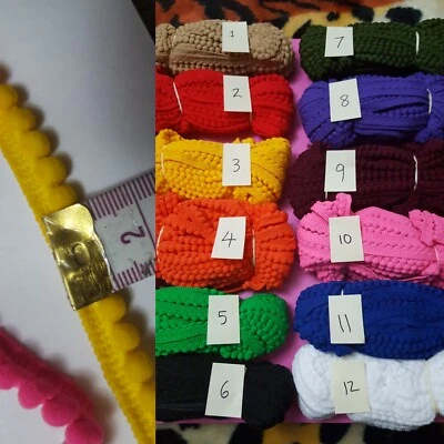 2 yards Indian wool Pom Pom balls Trim Lace Ethnic Ribbon Craft Dupatta Border  - Image 1 of 4