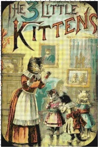 Vintage Victorian 3 Little Kittens Book Page Counted Cross-Stitch Pattern Chart - Picture 1 of 1
