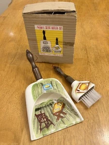 Vintage Krümel Kehrschaufel handbemalt Keramik Pinsel Set Tischplatte Silent Butler Japan - Bild 1 von 24