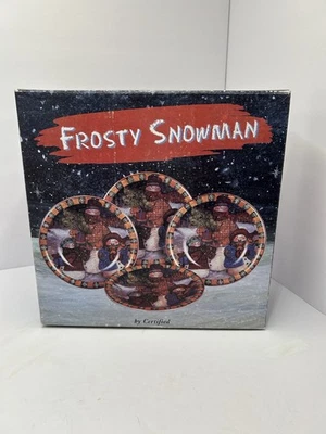 Juego De Colección De 4 Platos De Postre Muñeco De Nieve Escarchado Susan Winget Vacaciones Nieve Nuevo En Caja #5477 Foto 1 de 4