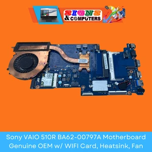 Placa madre Sony VAIO 510R BA62-00797A genuina OEM con tarjeta WIFI, disipador térmico, ventilador - Imagen 1 de 3