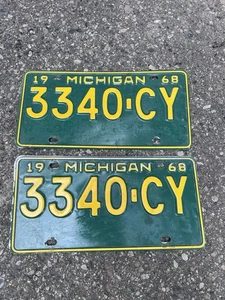 Vtg Michigan License Plate LOT Expired Hot Rod Plates 1968 Matching Pair Set - Picture 1 of 4