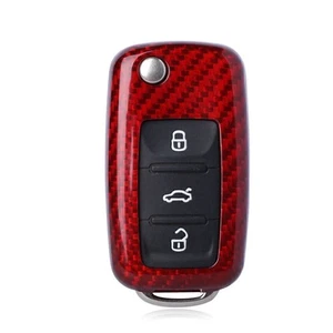 2PCS Car Smart Remote Key Case Shell Cover For VW Seat DZB Red Carbon Fiber - Picture 1 of 8